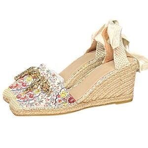 Boden Espadrille Wedge Floral Print Ankle Wrap Embellished Women's Shoes EU 41‎